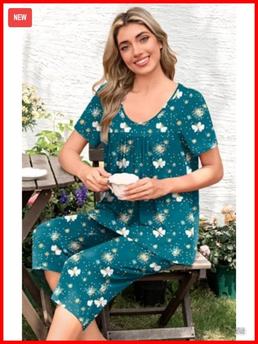Womens Pajama Sets 2 Piece Capri Sleepwear with Pockets Rayon Spandex
